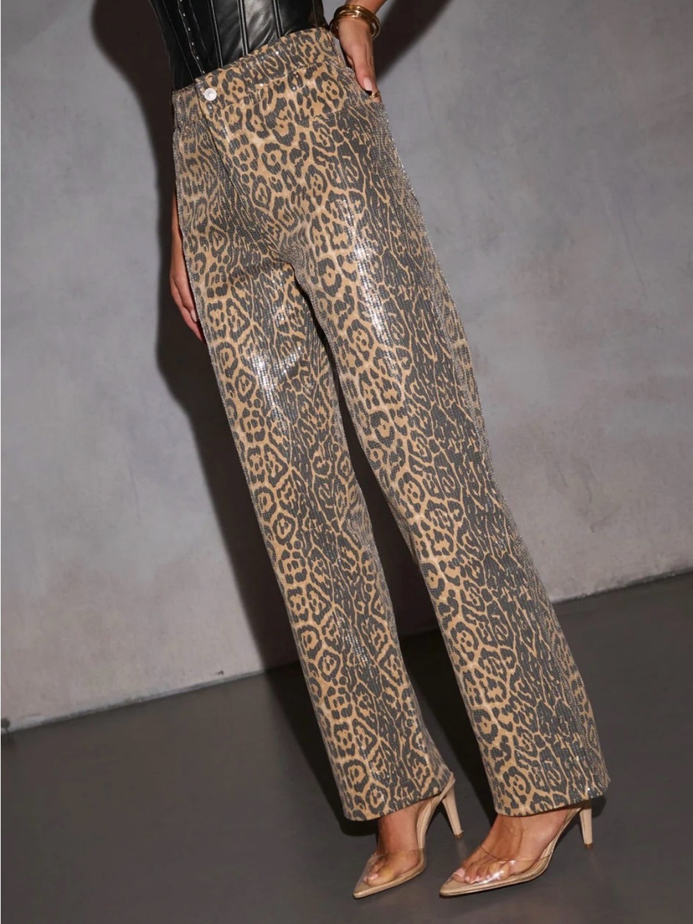 NWOT Vici Safari Boogey Leopard Sequin Pants - Sz Med